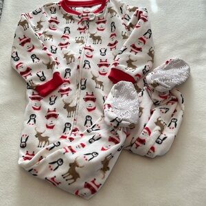 One piece zippered Santa pajamas 3T  by Carters